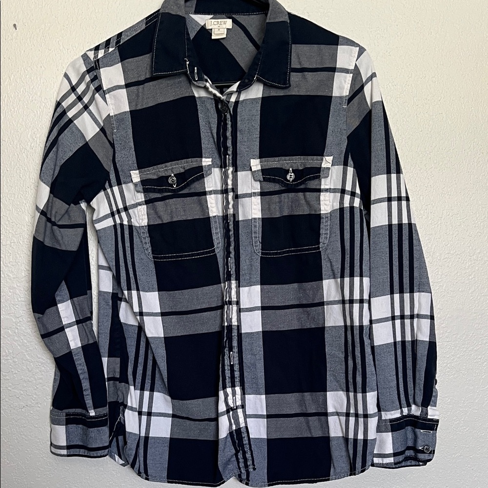 J. Crew Black and Gray Plaid Shirt
